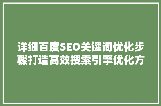 详细百度SEO关键词优化步骤打造高效搜索引擎优化方法