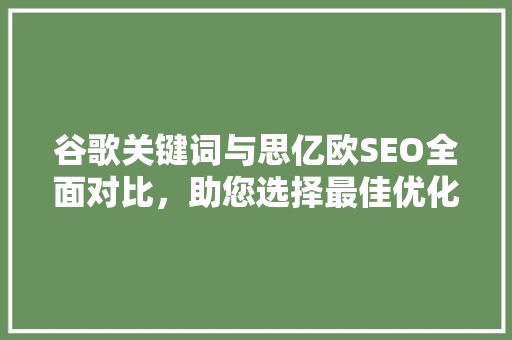 谷歌关键词与思亿欧SEO全面对比，助您选择最佳优化步骤