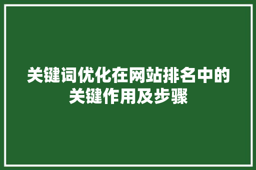 关键词优化在网站排名中的关键作用及步骤