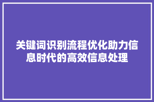 关键词识别流程优化助力信息时代的高效信息处理