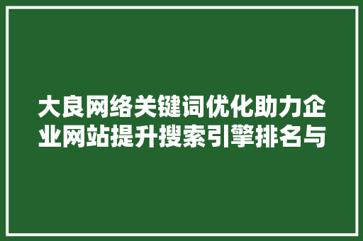 大良网络关键词优化助力企业网站提升搜索引擎排名与用户体验