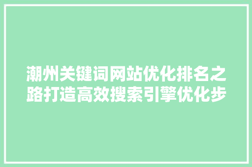 潮州关键词网站优化排名之路打造高效搜索引擎优化步骤