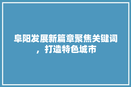 阜阳发展新篇章聚焦关键词，打造特色城市