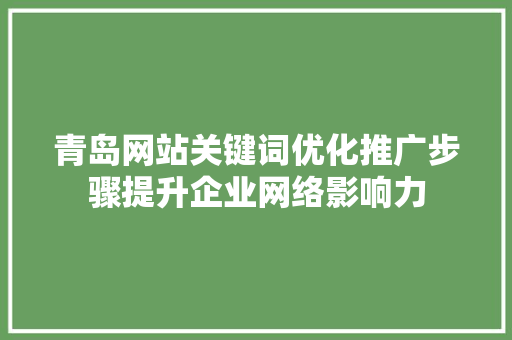 青岛网站关键词优化推广步骤提升企业网络影响力
