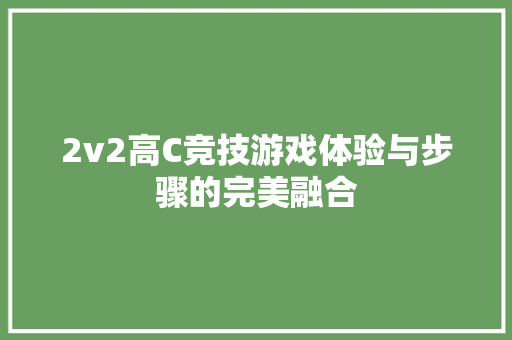 2v2高C竞技游戏体验与步骤的完美融合
