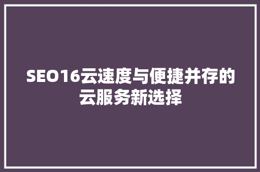 SEO16云速度与便捷并存的云服务新选择