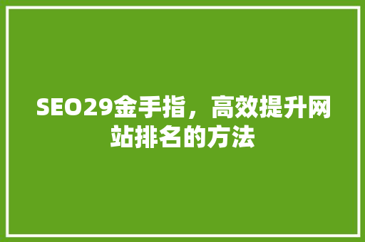 SEO29金手指，高效提升网站排名的方法