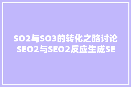 SO2与SO3的转化之路讨论SEO2与SEO2反应生成SEO3的奥秘