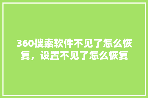 360搜索软件不见了怎么恢复，设置不见了怎么恢复
