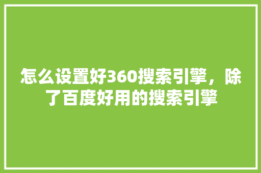 怎么设置好360搜索引擎，除了百度好用的搜索引擎