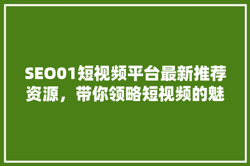 SEO01短视频平台最新推荐资源，带你领略短视频的魅力