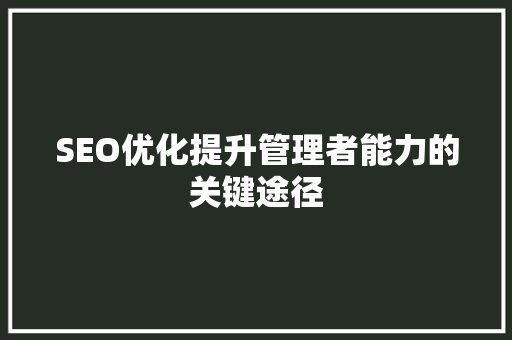 SEO优化提升管理者能力的关键途径 种植技巧
