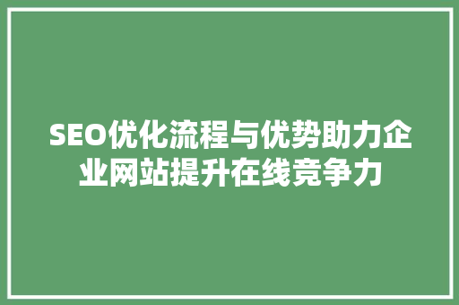 SEO优化流程与优势助力企业网站提升在线竞争力