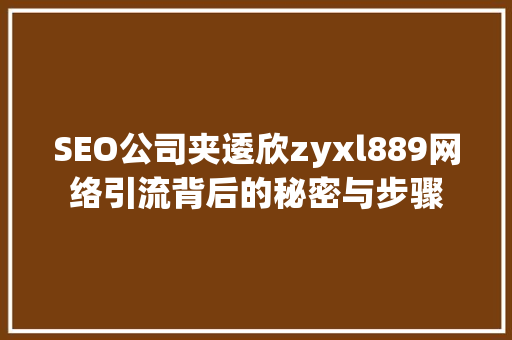 SEO公司夹逶欣zyxl889网络引流背后的秘密与步骤