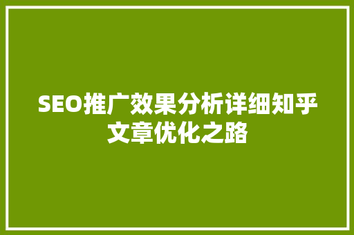 SEO推广效果分析详细知乎文章优化之路