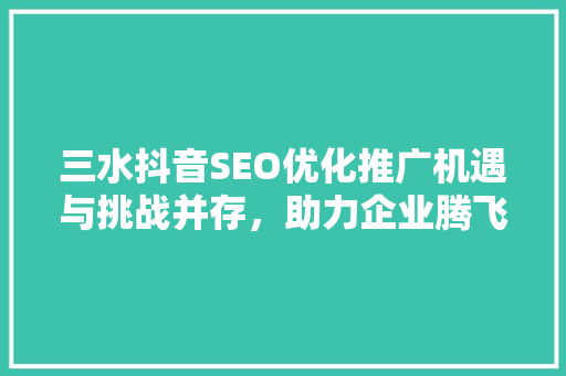 三水抖音SEO优化推广机遇与挑战并存，助力企业腾飞