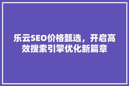 乐云SEO价格甄选，开启高效搜索引擎优化新篇章