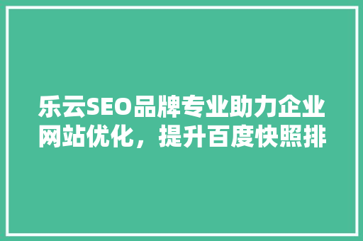 乐云SEO品牌专业助力企业网站优化，提升百度快照排名 种植技巧