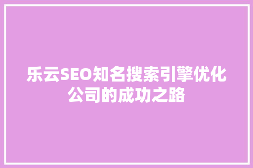 乐云SEO知名搜索引擎优化公司的成功之路 种植技巧