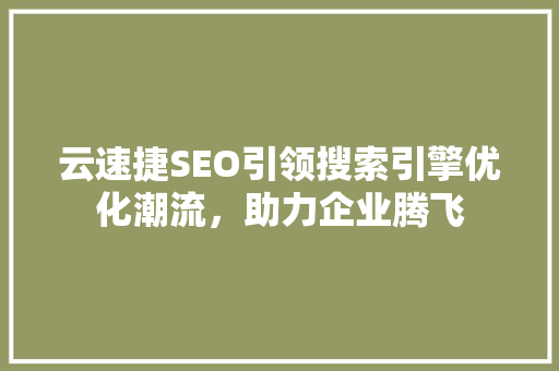 云速捷SEO引领搜索引擎优化潮流，助力企业腾飞
