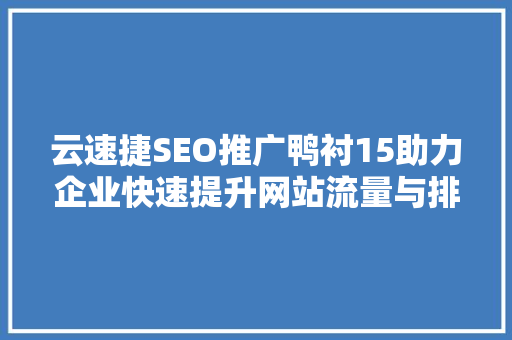 云速捷SEO推广鸭衬15助力企业快速提升网站流量与排名