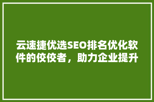 云速捷优选SEO排名优化软件的佼佼者，助力企业提升网络竞争力