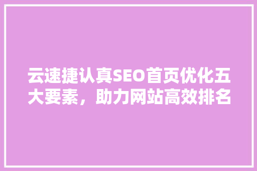 云速捷认真SEO首页优化五大要素，助力网站高效排名