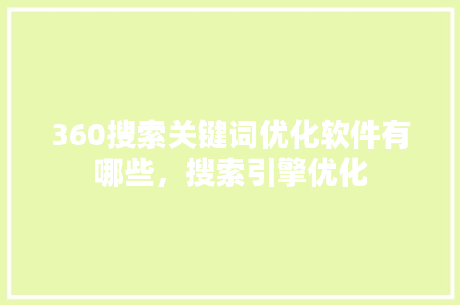 360搜索关键词优化软件有哪些，搜索引擎优化