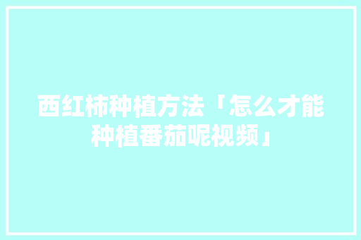 西红柿种植方法「怎么才能种植番茄呢视频」 西红柿种植方法「怎么才能种植番茄呢视频」 植物种类