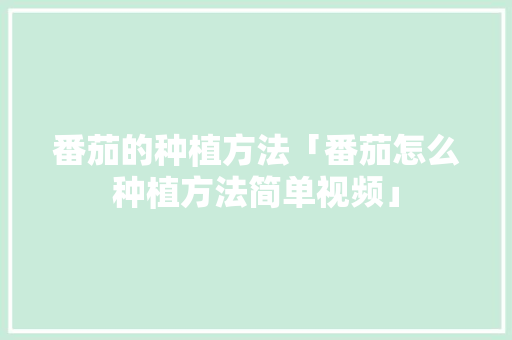 番茄的种植方法「番茄怎么种植方法简单视频」 番茄的种植方法「番茄怎么种植方法简单视频」 花朵知识