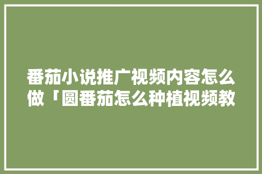 番茄小说推广视频内容怎么做「圆番茄怎么种植视频教程」 番茄小说推广视频内容怎么做「圆番茄怎么种植视频教程」 番茄种植技巧