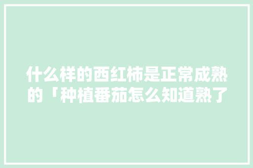 什么样的西红柿是正常成熟的「种植番茄怎么知道熟了吗还是生的」