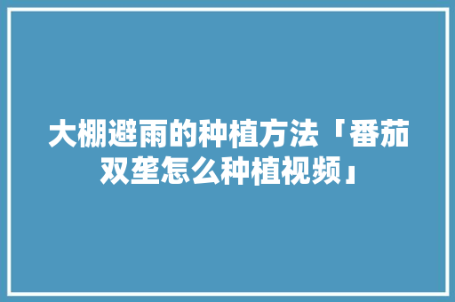 大棚避雨的种植方法「番茄双垄怎么种植视频」 大棚避雨的种植方法「番茄双垄怎么种植视频」 农业常识