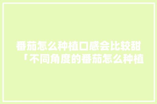 番茄怎么种植口感会比较甜「不同角度的番茄怎么种植的」 番茄怎么种植口感会比较甜「不同角度的番茄怎么种植的」 花朵知识