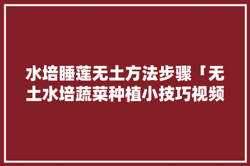 水培睡莲无土方法步骤「无土水培蔬菜种植小技巧视频」 水培睡莲无土方法步骤「无土水培蔬菜种植小技巧视频」 番茄种植技巧