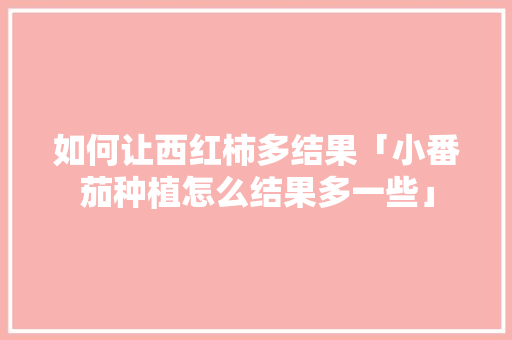 如何让西红柿多结果「小番茄种植怎么结果多一些」 如何让西红柿多结果「小番茄种植怎么结果多一些」 农业常识