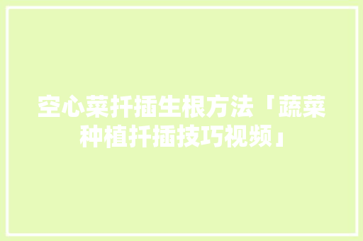 空心菜扦插生根方法「蔬菜种植扦插技巧视频」