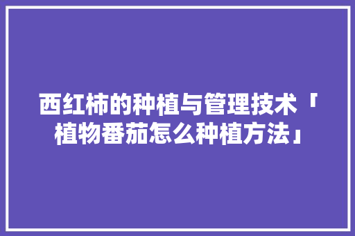 西红柿的种植与管理技术「植物番茄怎么种植方法」 西红柿的种植与管理技术「植物番茄怎么种植方法」 番茄种植技巧