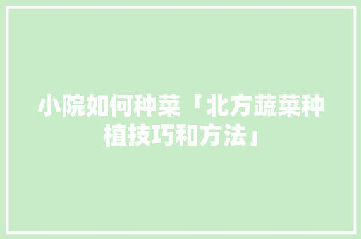 小院如何种菜「北方蔬菜种植技巧和方法」 小院如何种菜「北方蔬菜种植技巧和方法」 种植技巧
