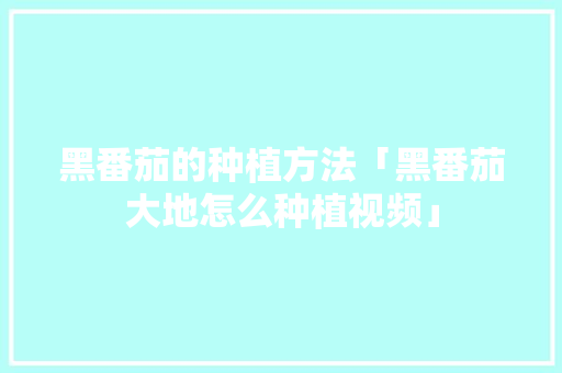 黑番茄的种植方法「黑番茄大地怎么种植视频」 黑番茄的种植方法「黑番茄大地怎么种植视频」 农业常识