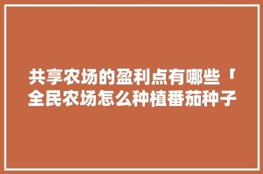 共享农场的盈利点有哪些「全民农场怎么种植番茄种子」
