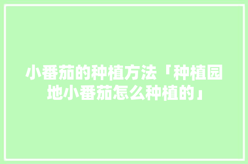 小番茄的种植方法「种植园地小番茄怎么种植的」 农业常识 小番茄的种植方法「种植园地小番茄怎么种植的」 小番茄的种植方法「种植园地小番茄怎么种植的」 农业常识