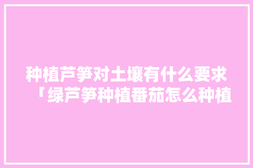 种植芦笋对土壤有什么要求「绿芦笋种植番茄怎么种植」