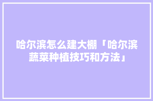 哈尔滨怎么建大棚「哈尔滨蔬菜种植技巧和方法」