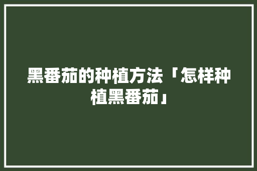 黑番茄的种植方法「怎样种植黑番茄」 黑番茄的种植方法「怎样种植黑番茄」 农业常识