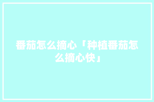 番茄怎么摘心「种植番茄怎么摘心快」