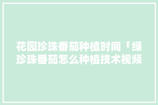 花园珍珠番茄种植时间「绿珍珠番茄怎么种植技术视频」 花园珍珠番茄种植时间「绿珍珠番茄怎么种植技术视频」 植物种类