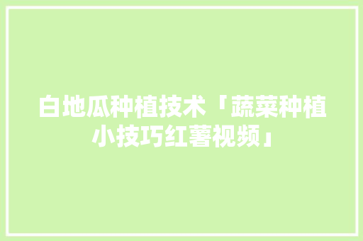 白地瓜种植技术「蔬菜种植小技巧红薯视频」