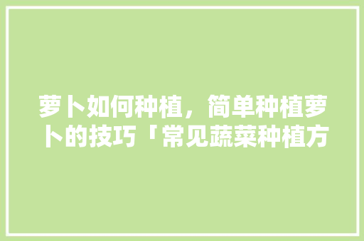 萝卜如何种植，简单种植萝卜的技巧「常见蔬菜种植方法和技巧视频」