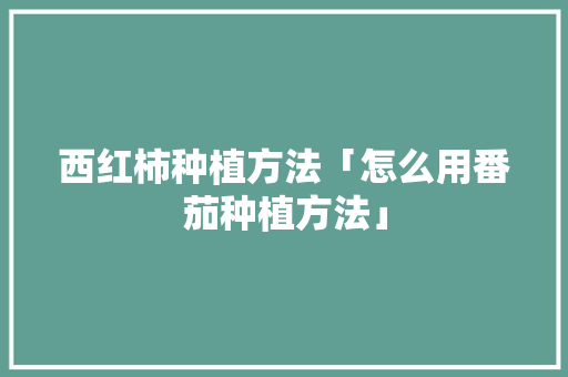 西红柿种植方法「怎么用番茄种植方法」 西红柿种植方法「怎么用番茄种植方法」 种植技巧